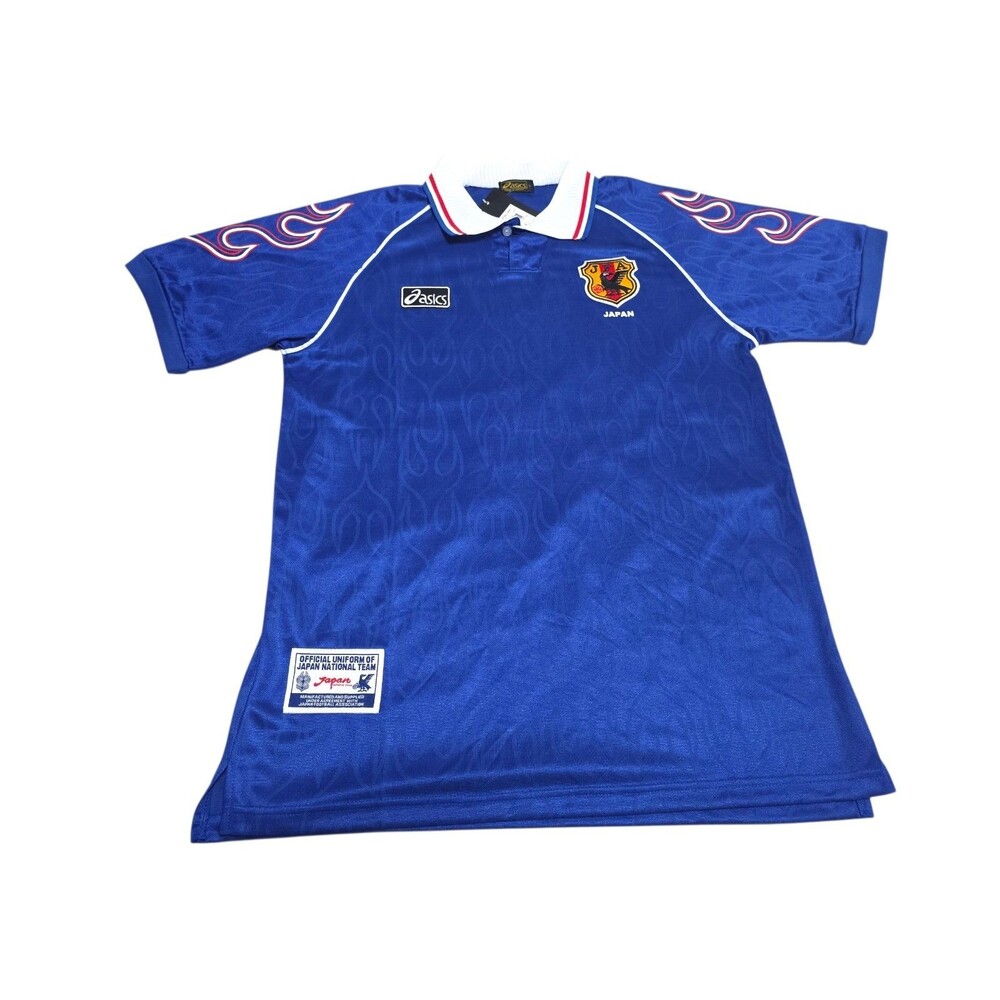 Asics Japan National Team Soccer Jersey Blue Flame Sleeve Mens Size Large